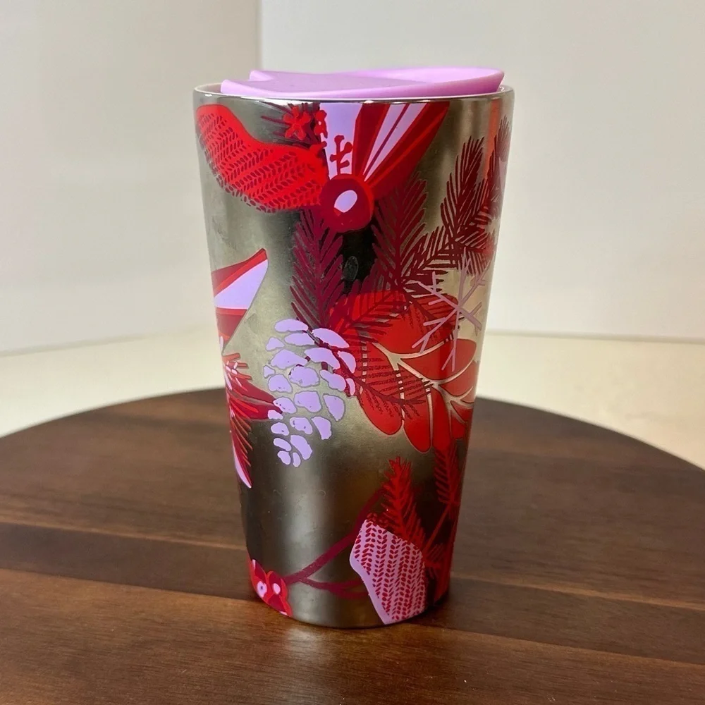 ⭐ Starbucks 2021 Limited Edition Holiday Ceramic Tumbler Silver & Red Pinecone - Picture 2 of 5
